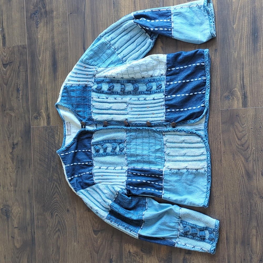 Mixed Blues and Denim Patchwork Cropped Jacket